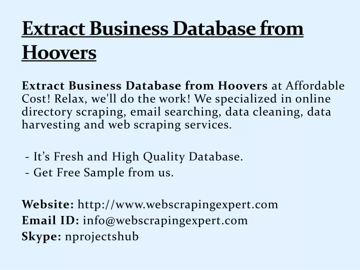 extract business database from hoovers