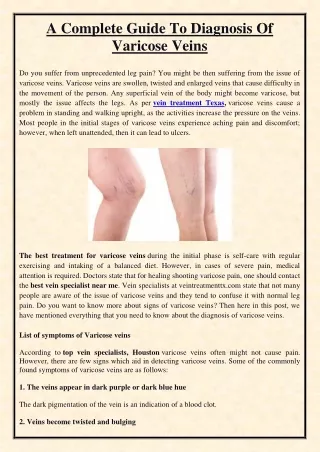 a complete guide to diagnosis of varicose veins