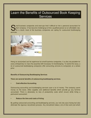 learn the benefits of outsourced book keeping