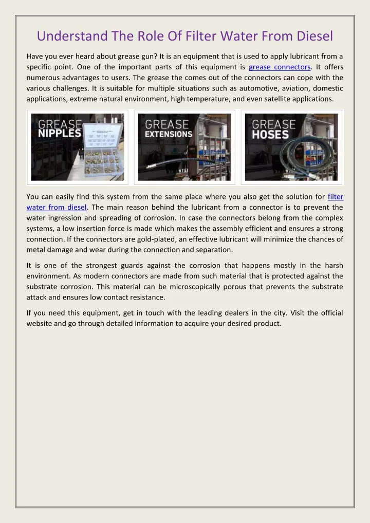 understand the role of filter water from diesel