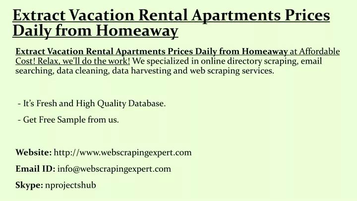 extract vacation rental apartments prices daily from homeaway