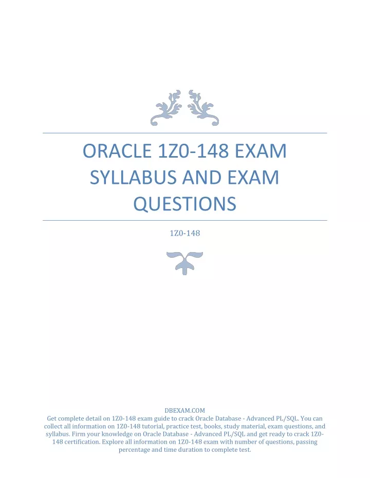 oracle 1z0 148 exam syllabus and exam questions