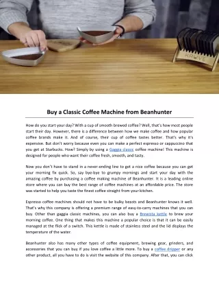 Buy a Classic Coffee Machine from Beanhunter