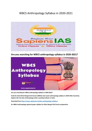 WBCS Anthropology Syllabus in 2020-2021