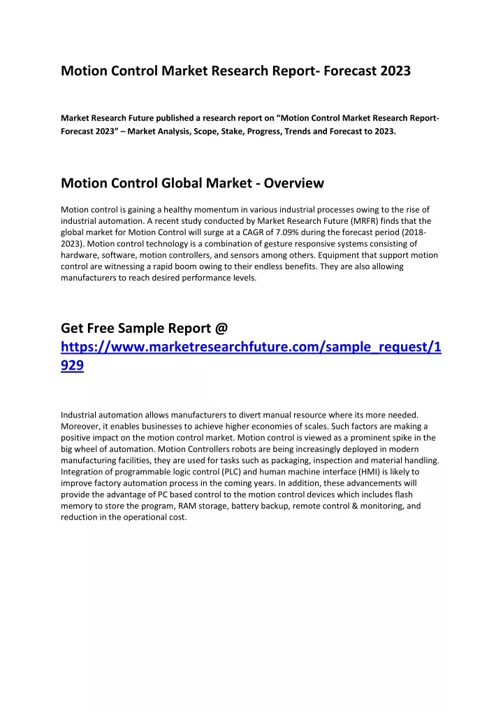 motion control market research report forecast