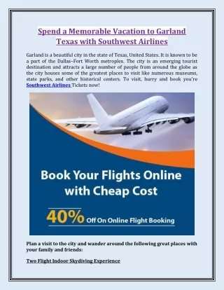 Spend a Memorable Vacation to Garland Texas with Southwest Airlines