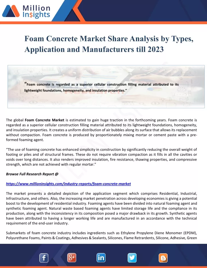 foam concrete market share analysis by types