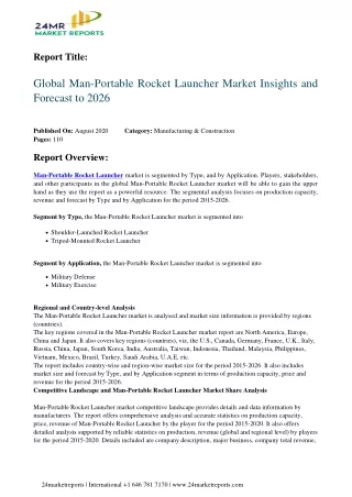Man Portable Rocket Launcher  Analysis, Growth Drivers, Trends, and Forecast till 2026