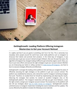 GettingGrowth: Leading Platform Offering Instagram Masterclass to Get your Account Noticed