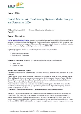Marine Air Conditioning Systems Analysis, Growth Drivers, Trends, and Forecast till 2026