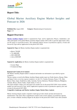Marine Auxiliary Engine Analysis, Growth Drivers, Trends, and Forecast till 2026