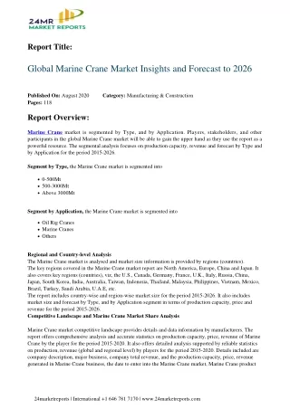 Marine Crane Analysis, Growth Drivers, Trends, and Forecast till 2026