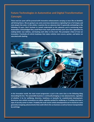 Future Technologies in Automotive and Digital Transformation Concepts