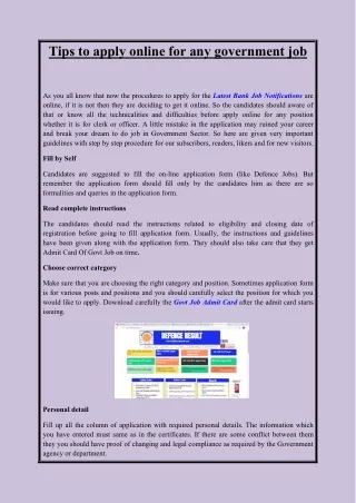 Tips to apply online for any government job