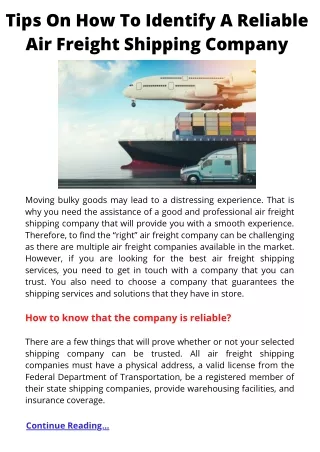 Tips On How To Identify A Reliable Air Freight Shipping Company