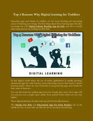 Top 3 Reasons Why Digital learning for Toddlers