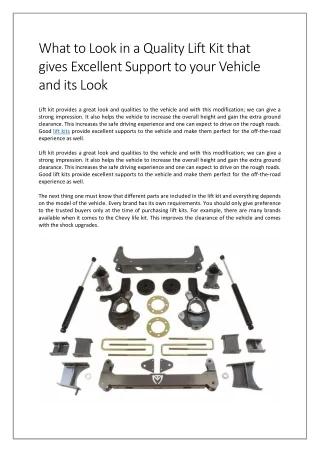 What to Look in a Quality Lift Kit that gives Excellent Support to your Vehicle and its Look
