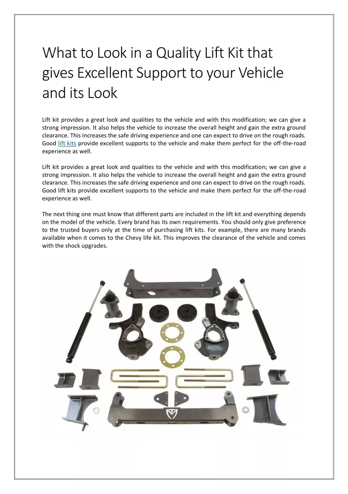 what to look in a quality lift kit that gives