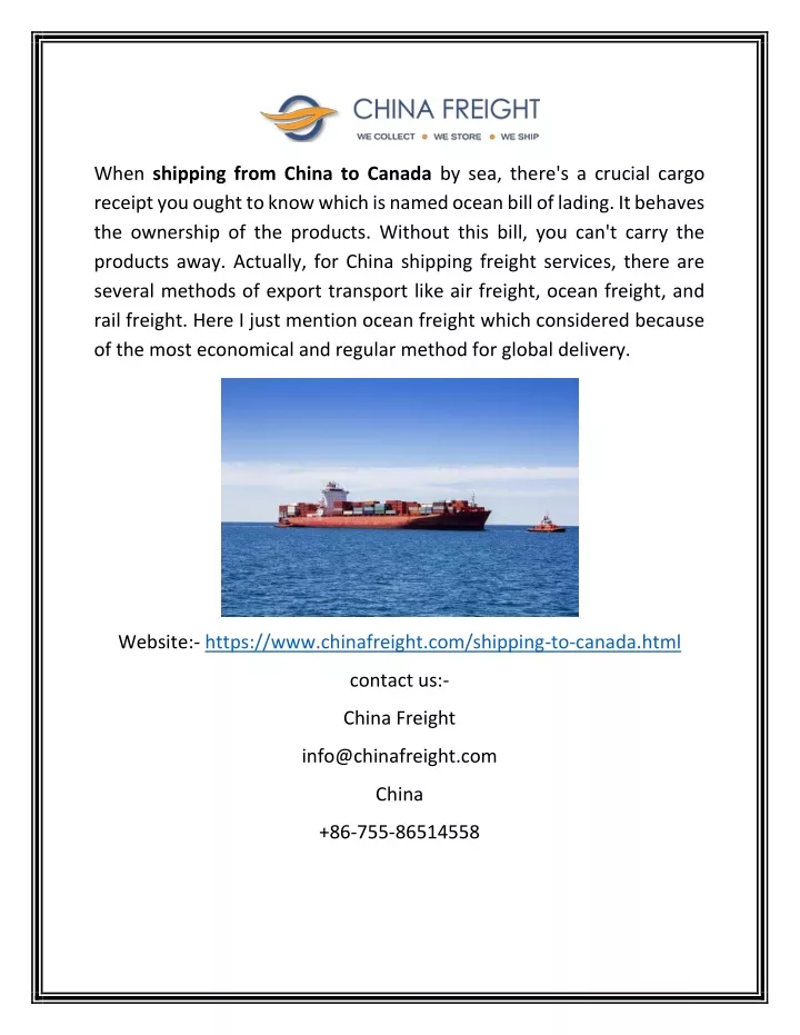 when shipping from china to canada by sea there
