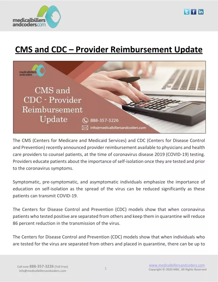 cms and cdc provider reimbursement update