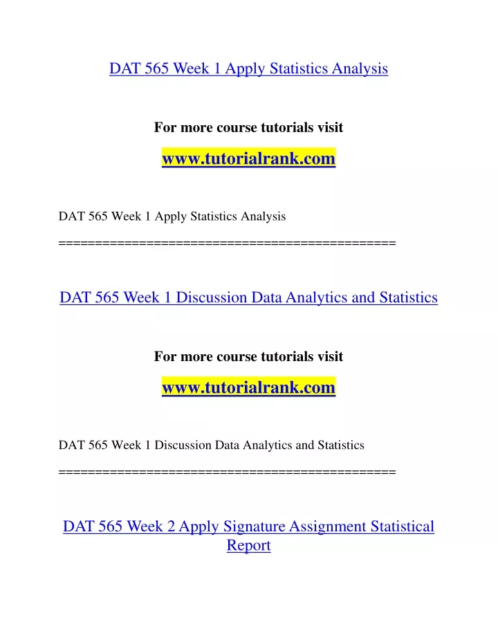 dat 565 week 1 apply statistics analysis