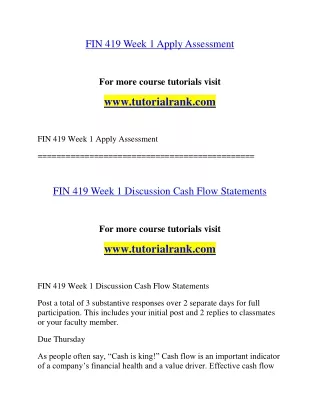 FIN 419  Education for Service--tutorialrank.com