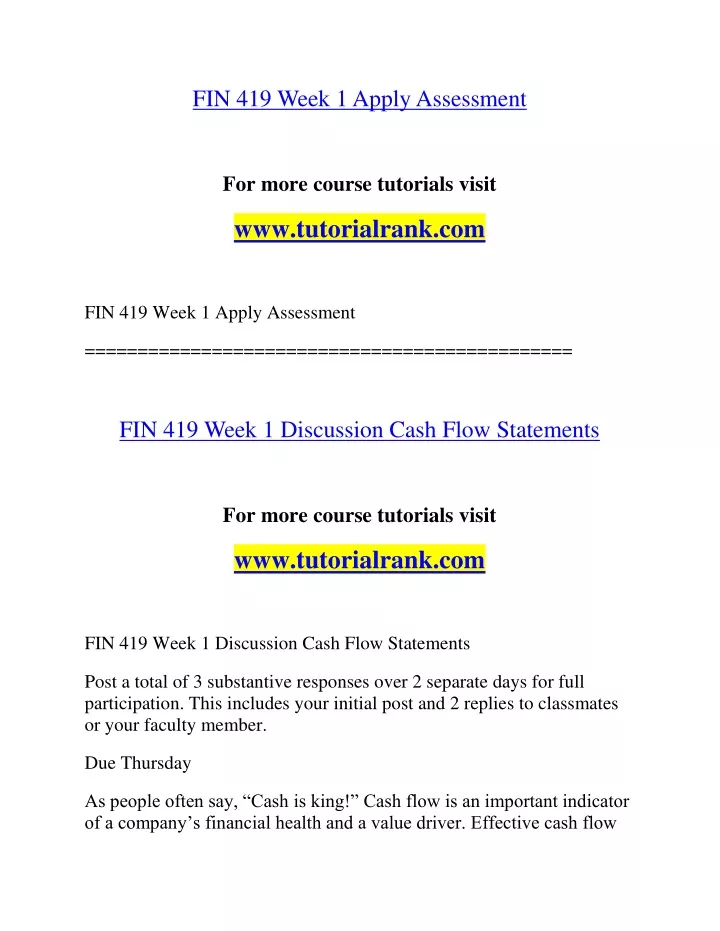 fin 419 week 1 apply assessment
