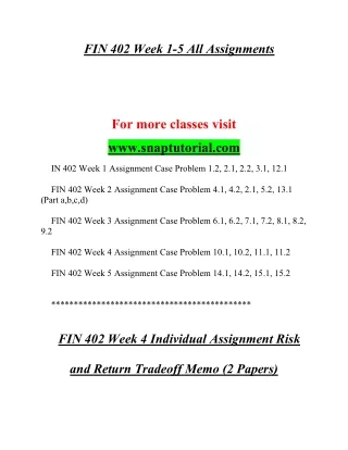 FIN 402 Expert Level  / snaptutorial.com