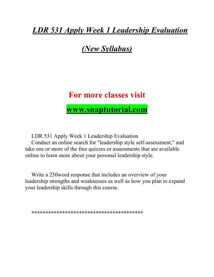 ldr 531 apply week 1 leadership evaluation
