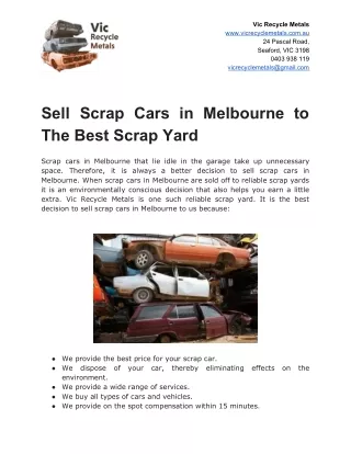 Sell Scrap Cars in Melbourne to The Best Scrap Yard
