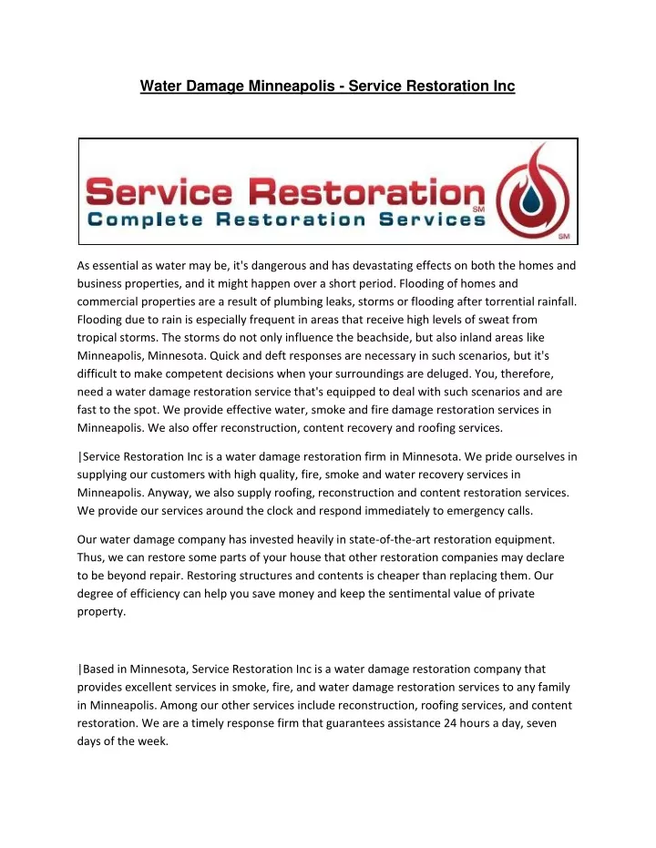 water damage minneapolis service restoration inc