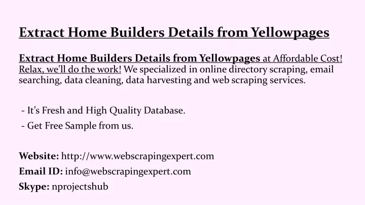 extract home builders details from yellowpages