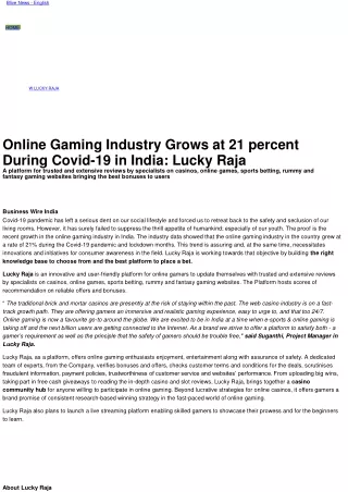 Online Gaming Industry Grows at 21 percent During Covid-19 in India: Lucky Raja