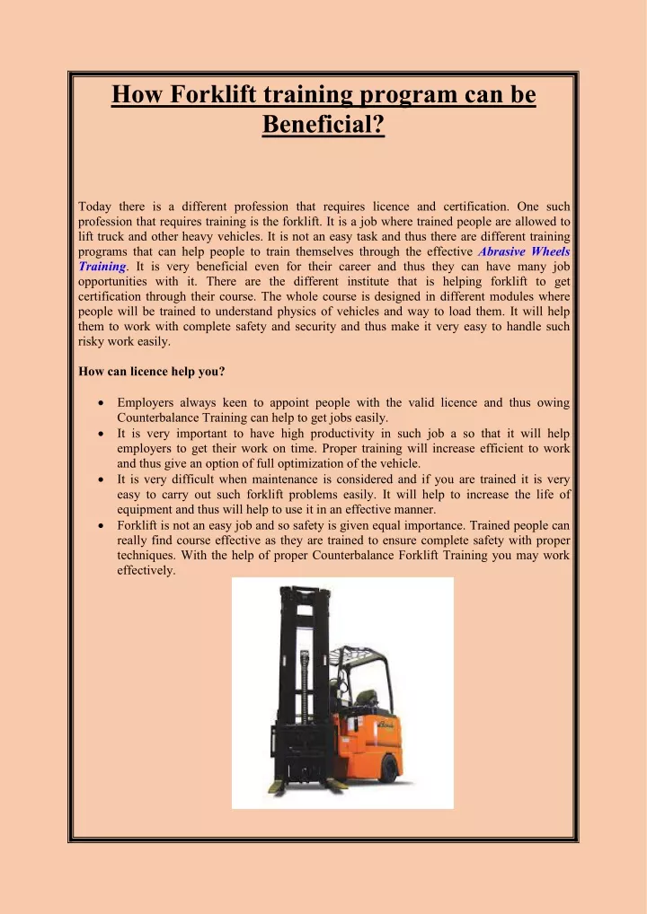 how forklift training program can be beneficial