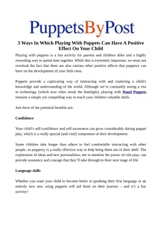 3 ways in which playing with puppets can have