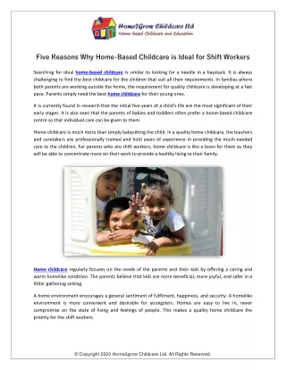 Five Reasons Why Home-Based Childcare is Ideal for Shift Workers