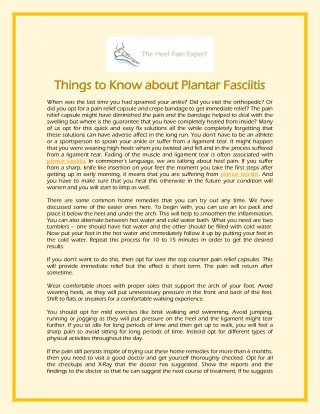 Things to Know about Plantar Fasciitis