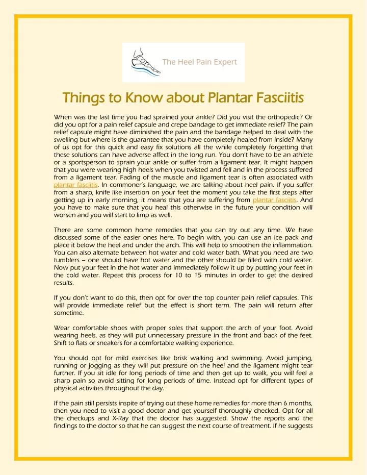 things to know about plantar fasciitis things