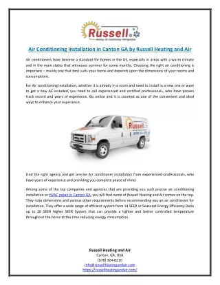 Air Conditioning Installation in Canton GA by Russell Heating and Air