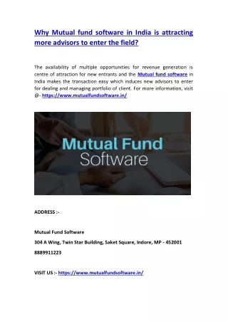 Why Mutual fund software in India is attracting more advisors to enter the field?