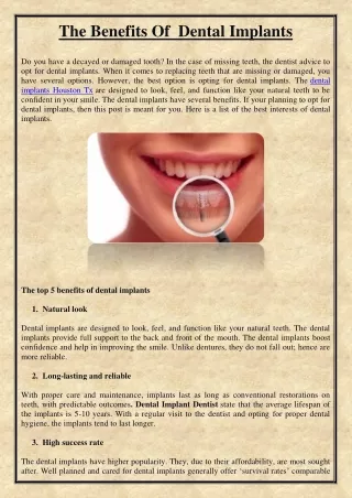 the benefits of dental implants