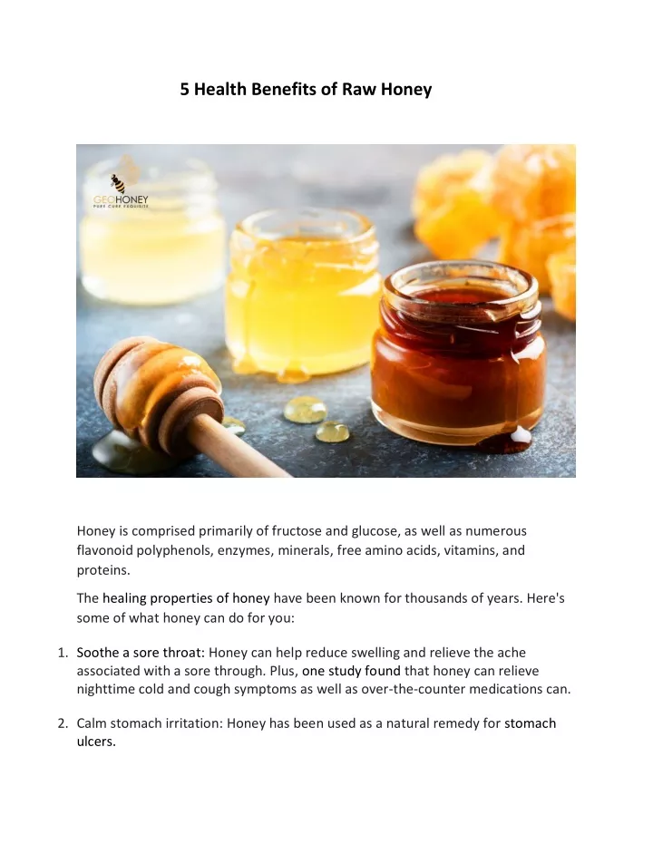 5 health benefits of raw honey
