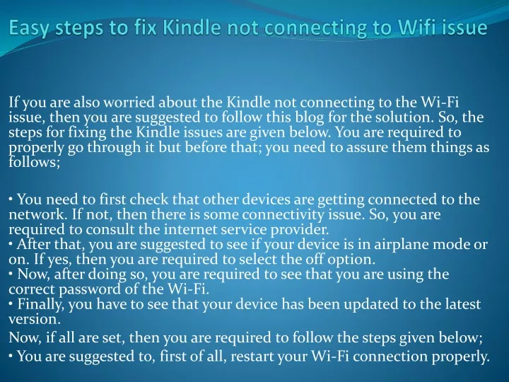 easy steps to fix kindle not connecting to wifi issue