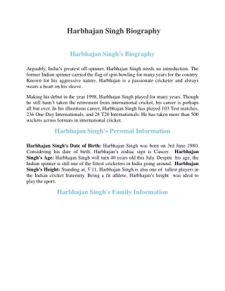 Harbhajan Singh Biography