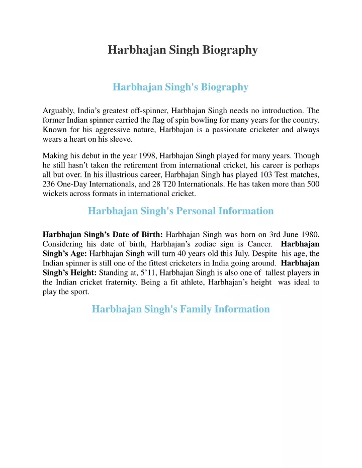 harbhajan singh biography harbhajan singh