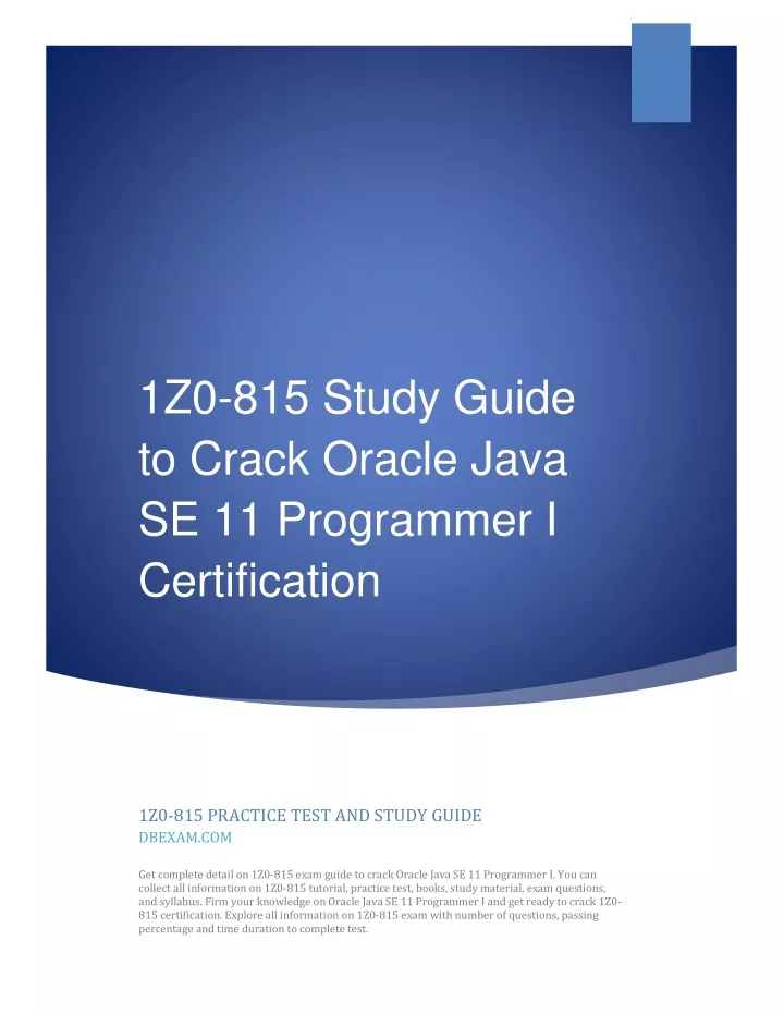 1z0 815 study guide to crack oracle java