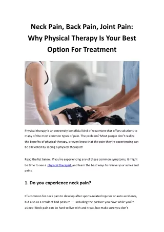 Neck Pain, Back Pain, Joint Pain: Why Physical Therapy Is Your Best Option For Treatment