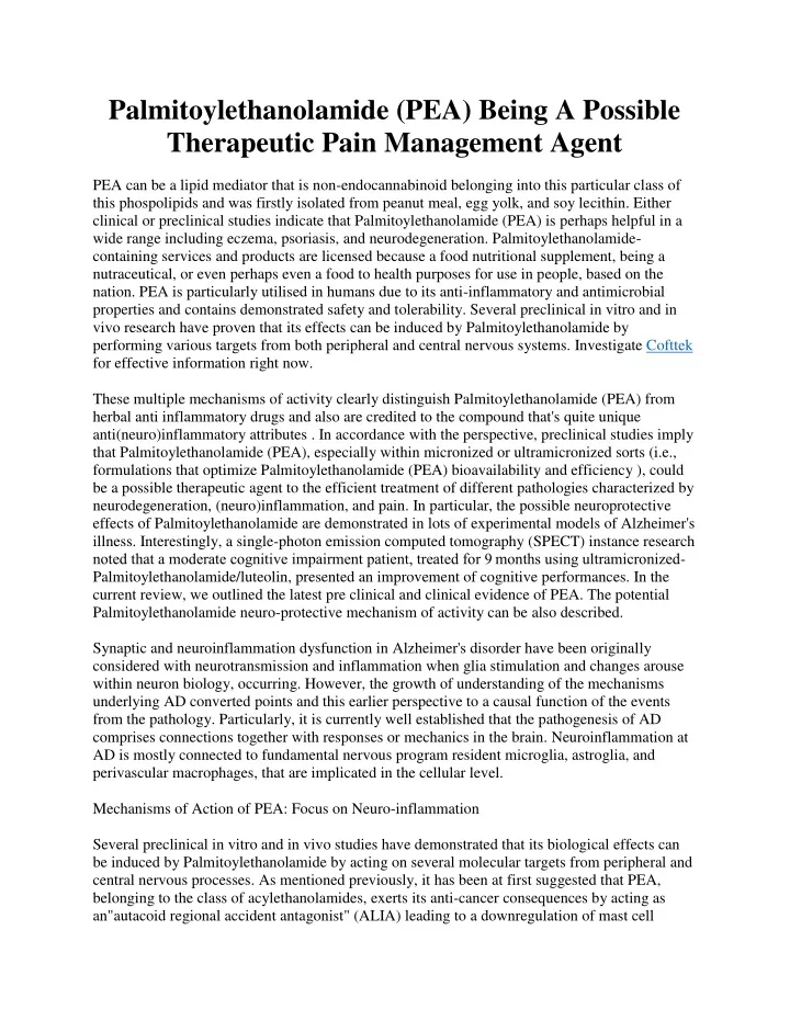 palmitoylethanolamide pea being a possible