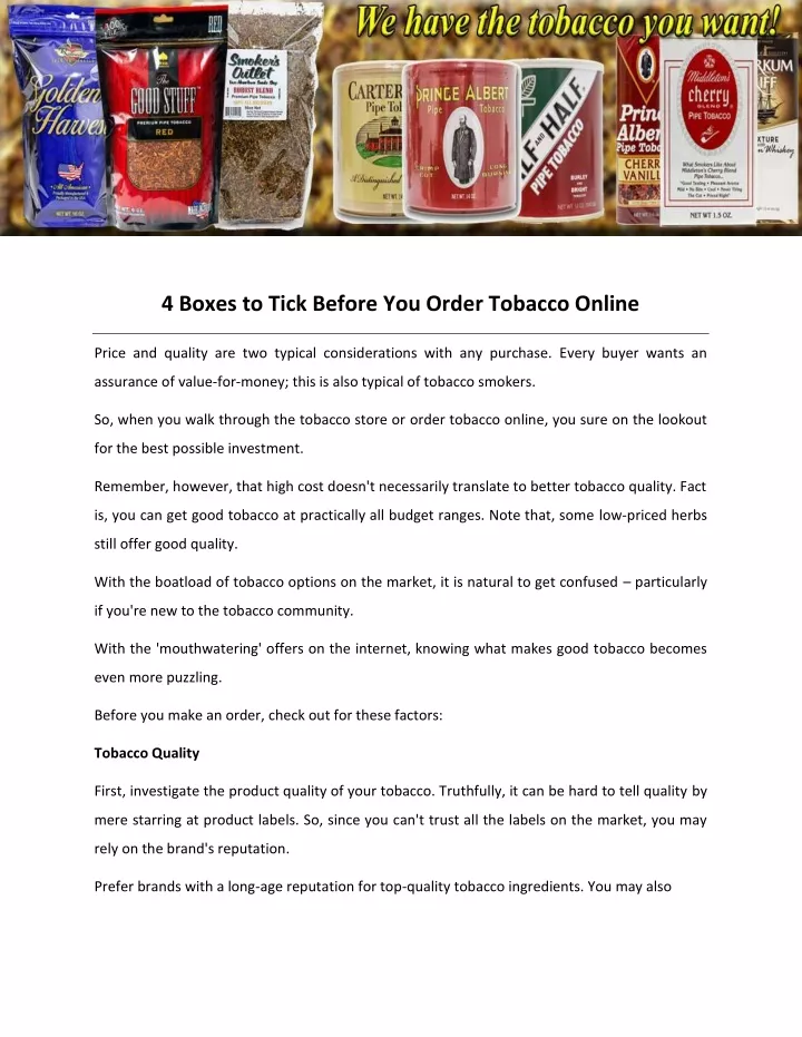 4 boxes to tick before you order tobacco online