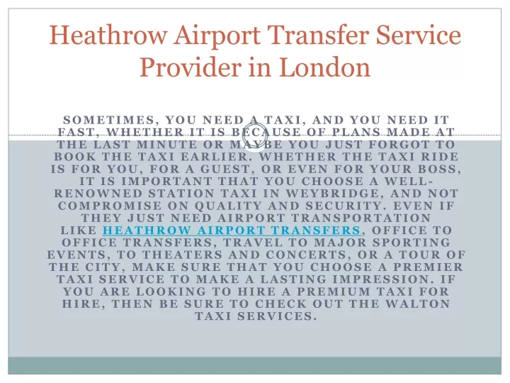 heathrow airport transfer service provider in london